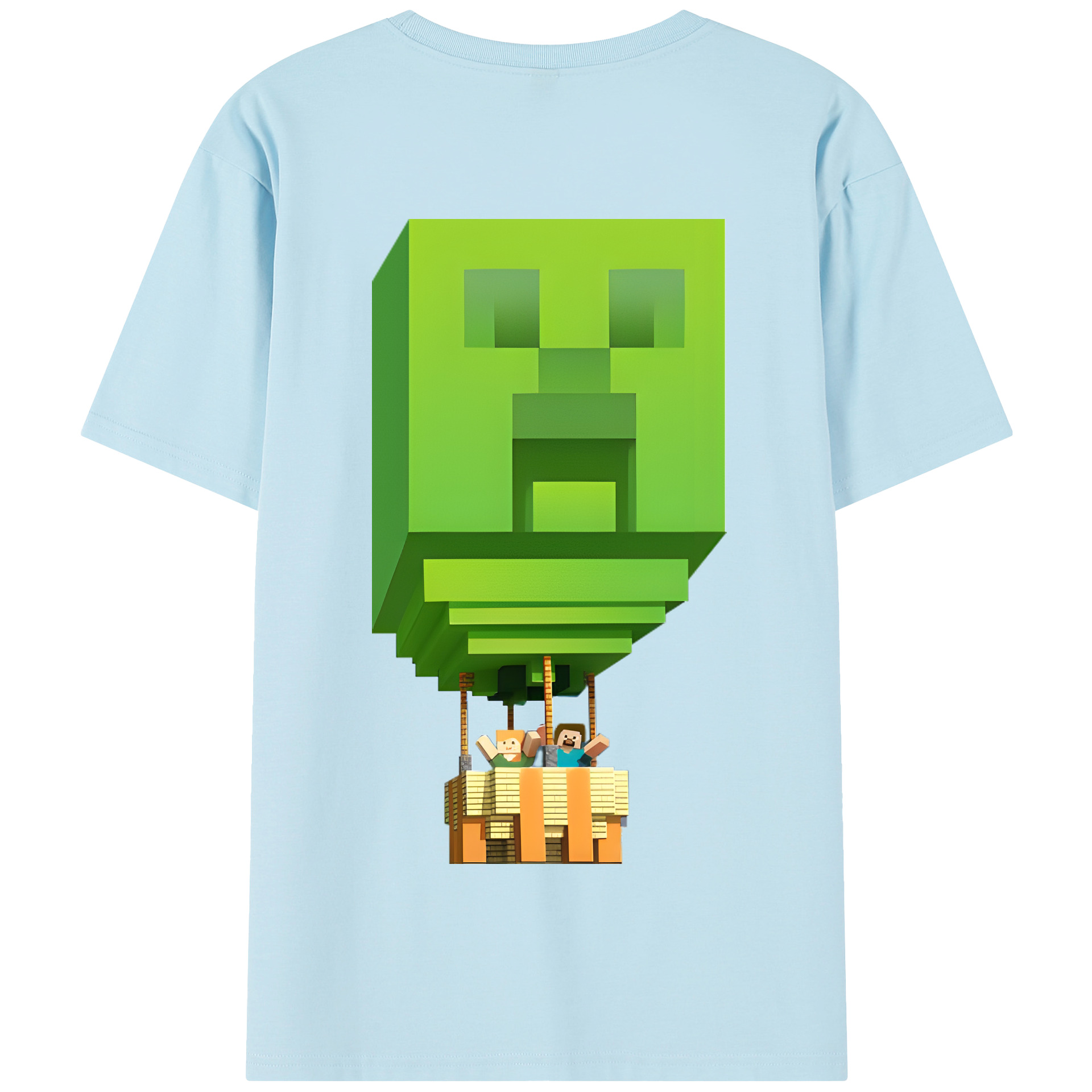 （画像用） マインクラフト ブロックの世界 Minecraft MC Block world 綿100％半袖Tシャツ（背面プリント）